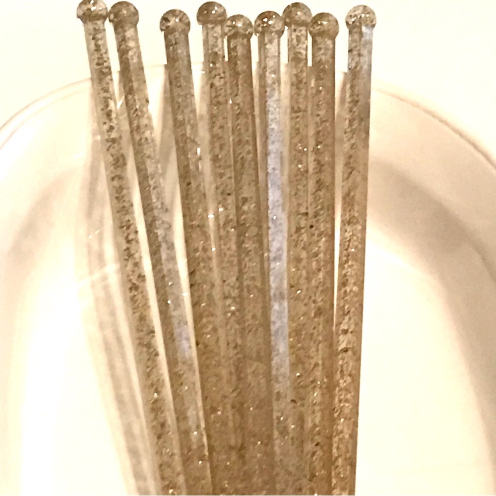 Vintage  9 Swizzle Sticks clear plastic with Gold glitter cocktail bar ware - Picture 7 of 11